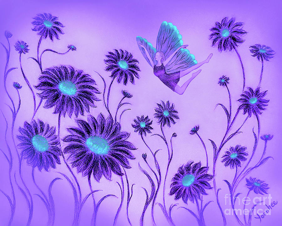  Purple Dream - Dancing with Daisies Drawing by Yoonhee Ko