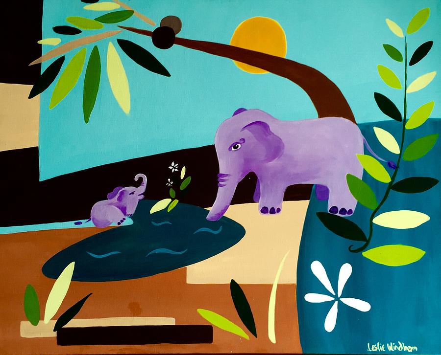 Animal Painting - Purple Elephant by Leslie Encinosa Bridges