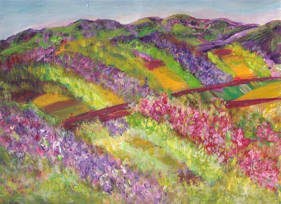 Mountain Painting - Purple Fields  by Mary Sedici