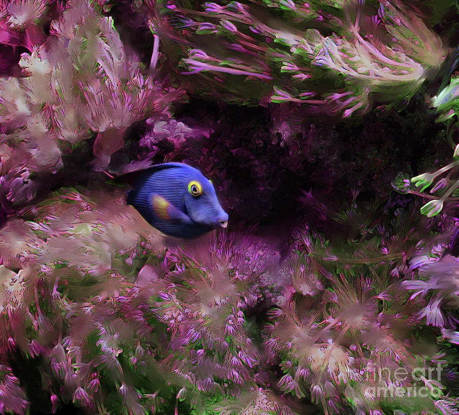 Purple Fish in Pink Grass Digital Art by Lisa Redfern