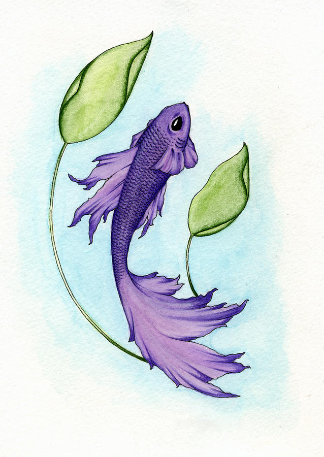 Fish Painting - Purple Fish by Nora Blansett