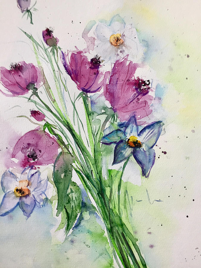 Purple Flowers 3 Painting by Britta Zehm