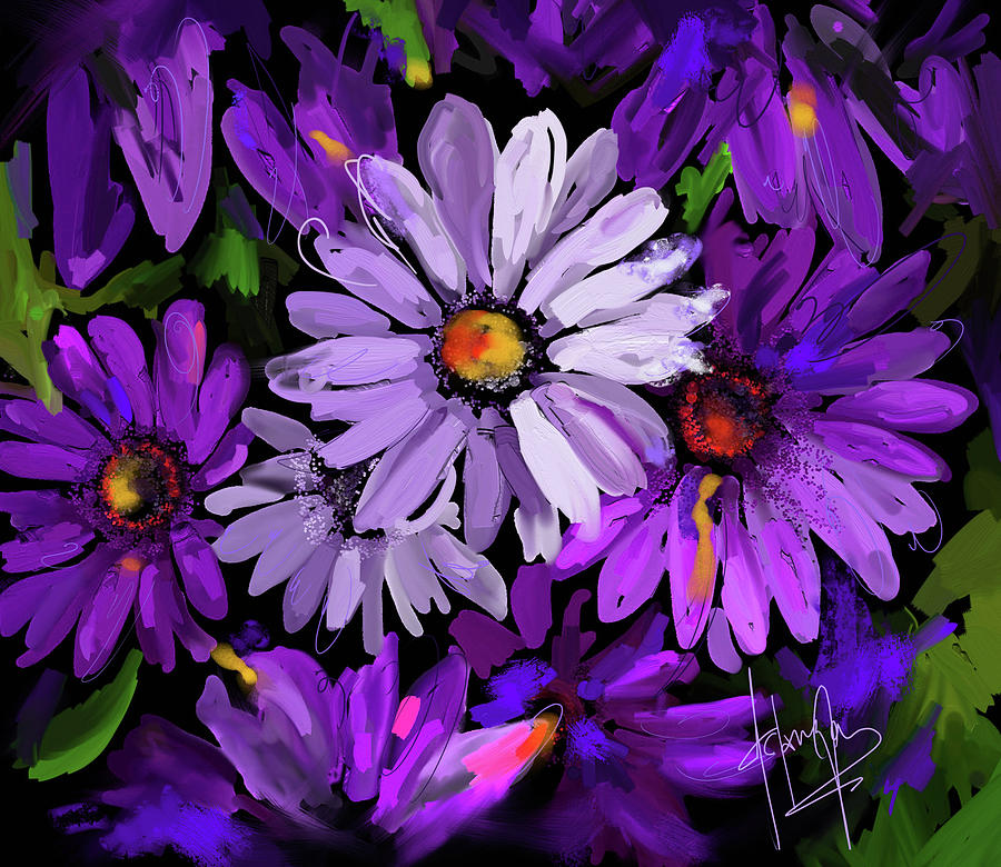 Purple Flowers Painting by DC Langer