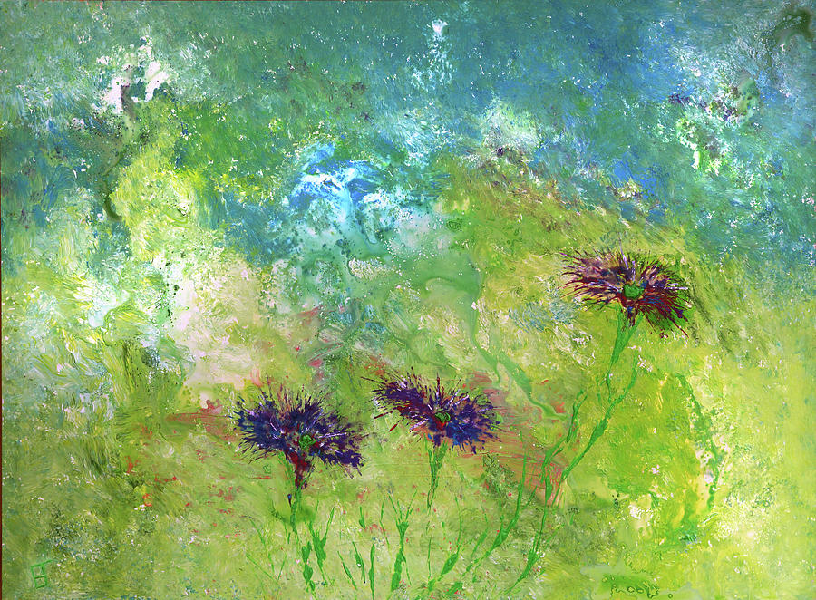 Purple Flowers Painting by Erik Tanghe
