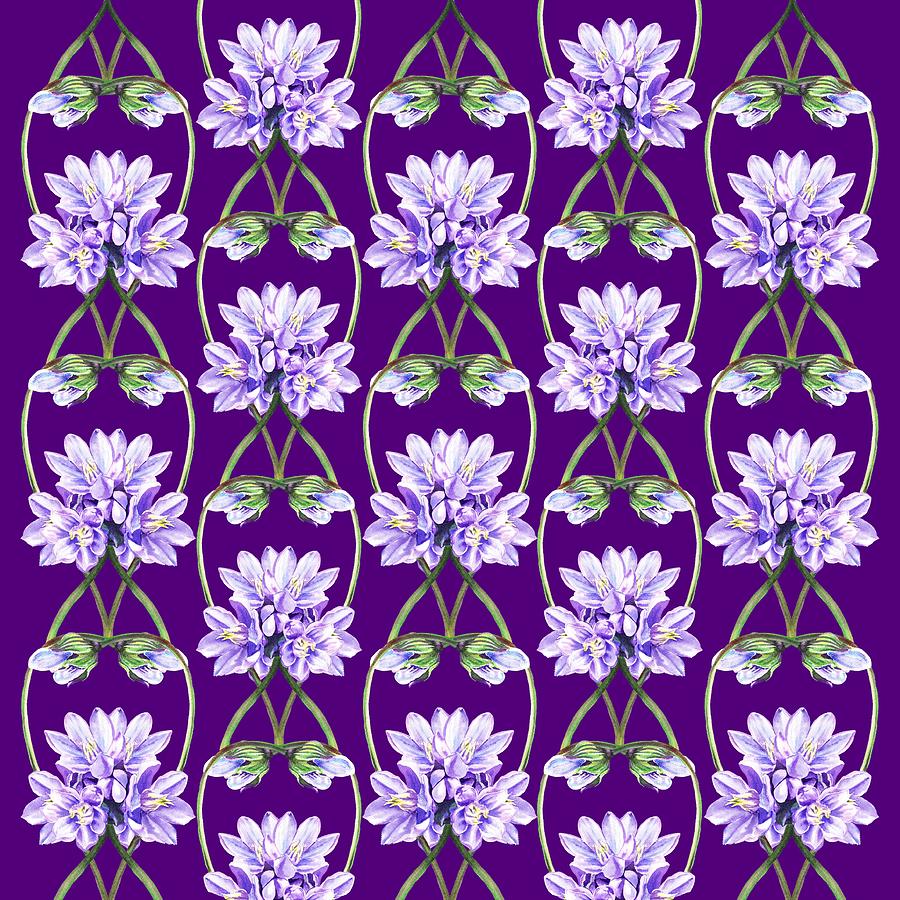 Purple Flowers Hearts Pattern Painting by Irina Sztukowski