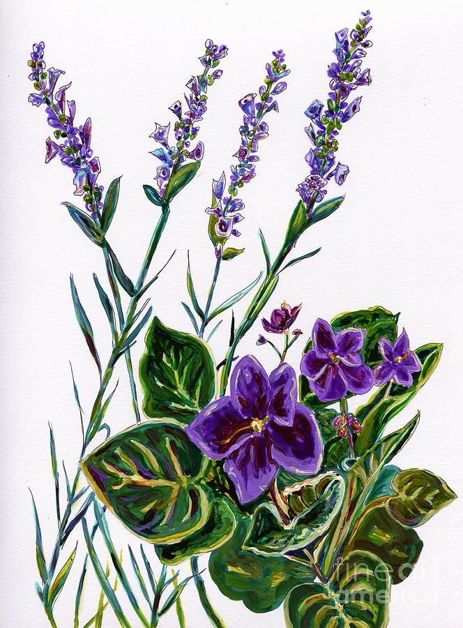 Purple Flowers Illustration Painting by Catherine Gruetzke-Blais
