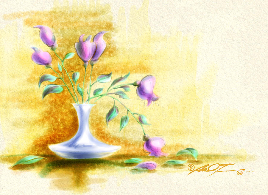 Purple Flowers in Vase Painting by Dale Turner