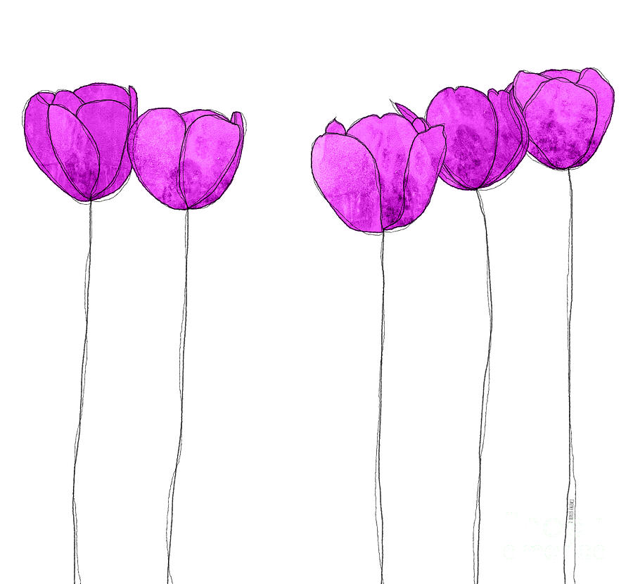 Purple Flowers Drawing By J Ripley Fagence