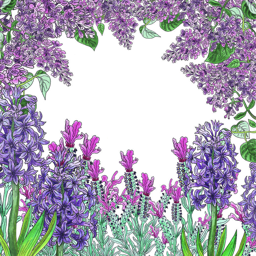 Purple Flowers Watercolor Garden Painting