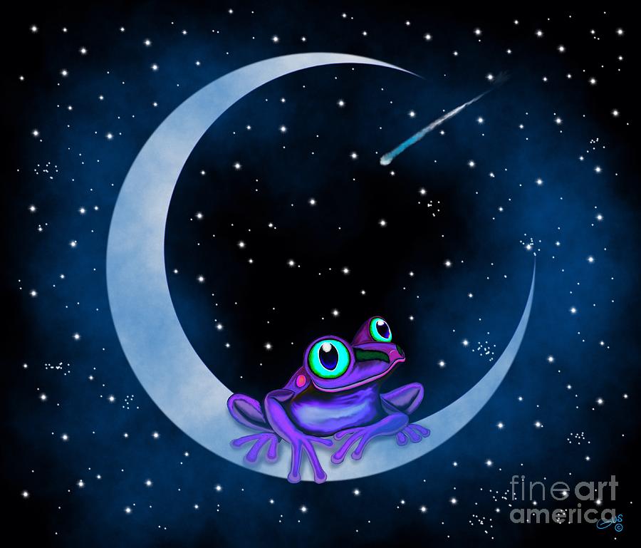 Purple Frog on a Crescent Moon Painting by Nick Gustafson