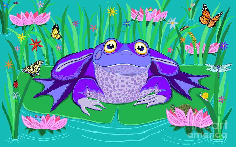 Frog Painting - Purple Frog on a Lily Pad by Nick Gustafson