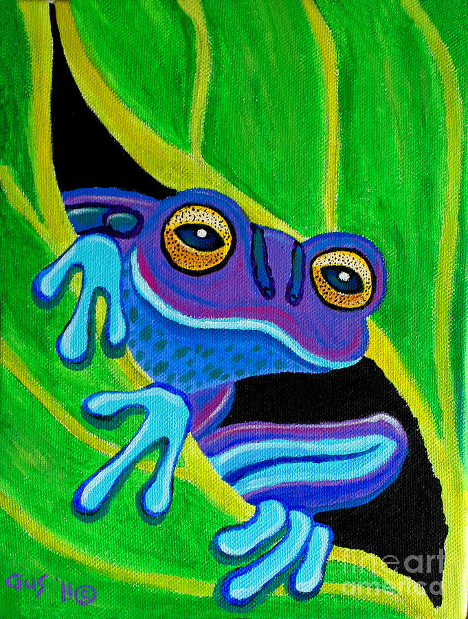 Purple frog peeking through Painting by Nick Gustafson