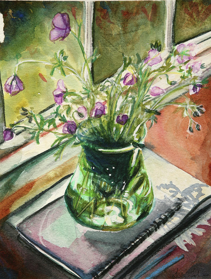 Purple Geraniums in the Sun Painting by Trina Teele