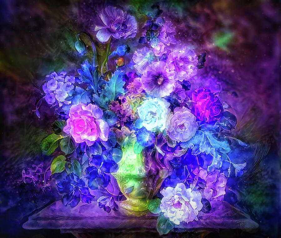 Purple glow flowers Mixed Media by Lilia D