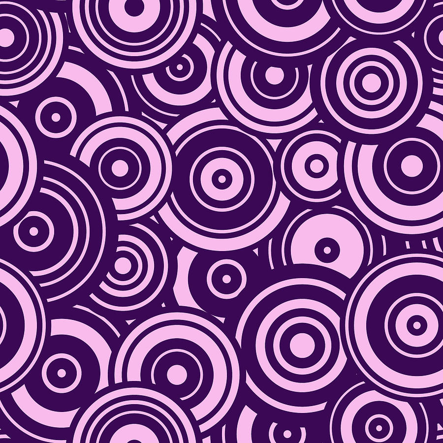 Pattern Digital Art - Purple Grape Mod Target circles retro pattern by Tina Lavoie