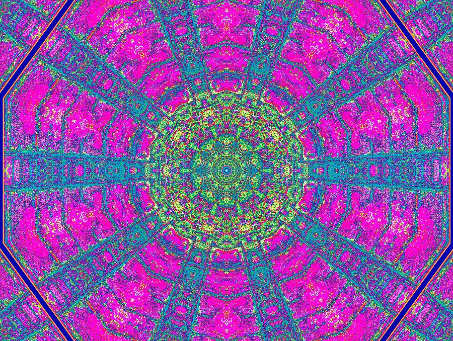 Abstract Digital Art - Purple Green Mandala by Ed Immar  