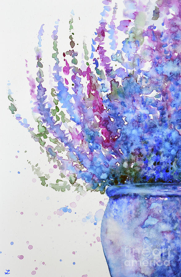 Purple Heather in the Pot Painting by Zaira Dzhaubaeva