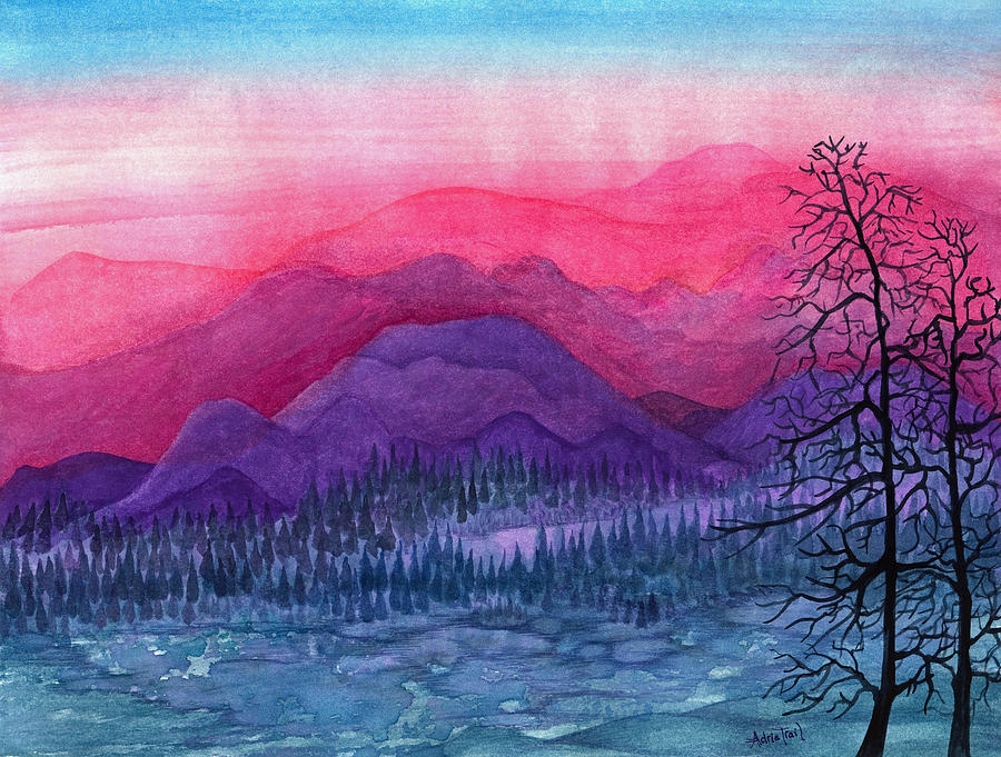 Purple Hills Painting by Adria Trail