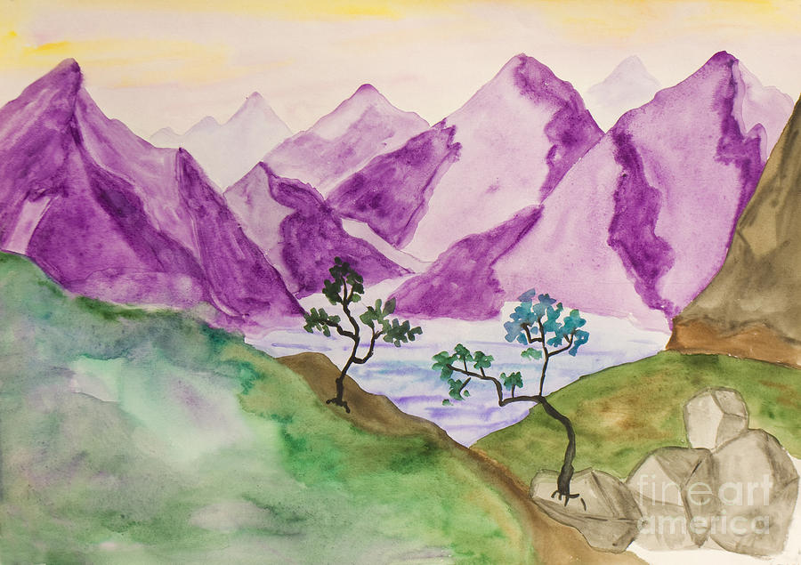 Purple hills, watercolours Painting by Irina Afonskaya