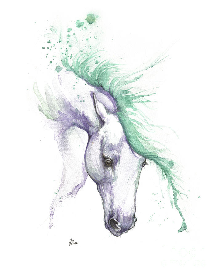 Purple horse with green mane Painting by Ang El