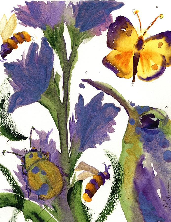Purple Hummer - Yellow Butterfly Painting by Dawn Derman
