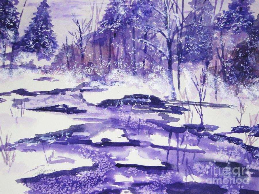 Purple Ice on Kaaterskill Creek Painting by Ellen Levinson