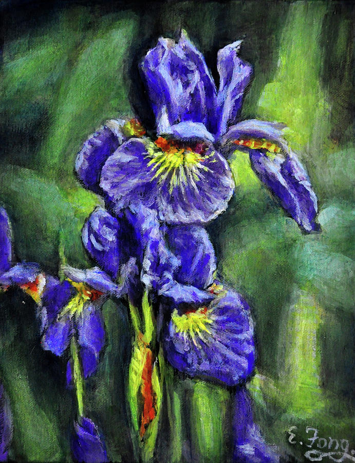 Purple Iries Painting by Eileen  Fong