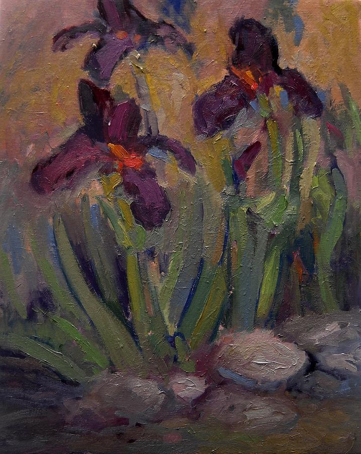 Purple iris in shade Painting by R W Goetting