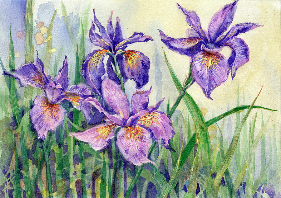 Flower Painting - Purple Iris by Garden Gate