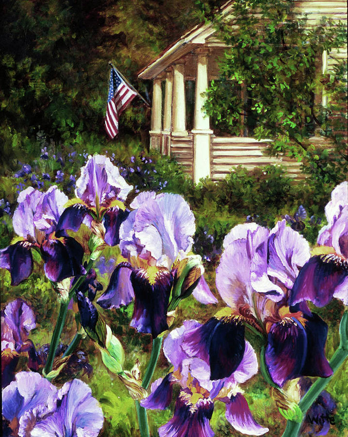 Purple Irises Painting by Marie Witte