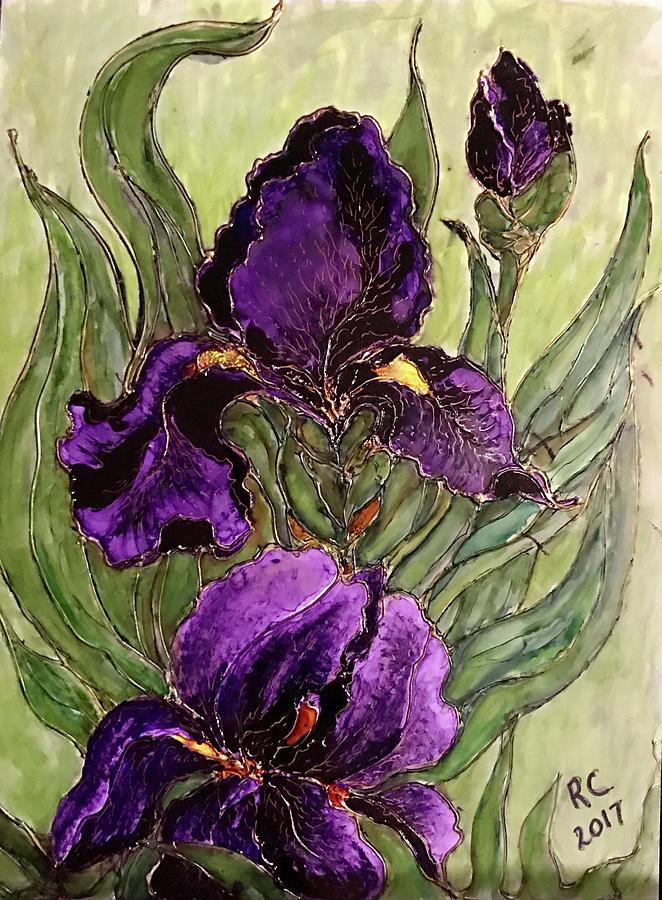 Purple Irises Painting by Rae Chichilnitsky