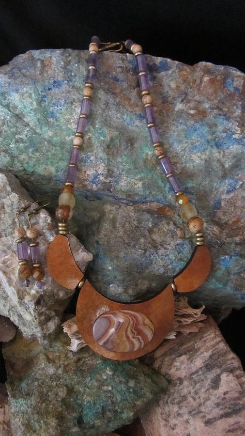FF52 Purple Jasper set in Gourd Wood  Jewelry by Barbara Prestridge
