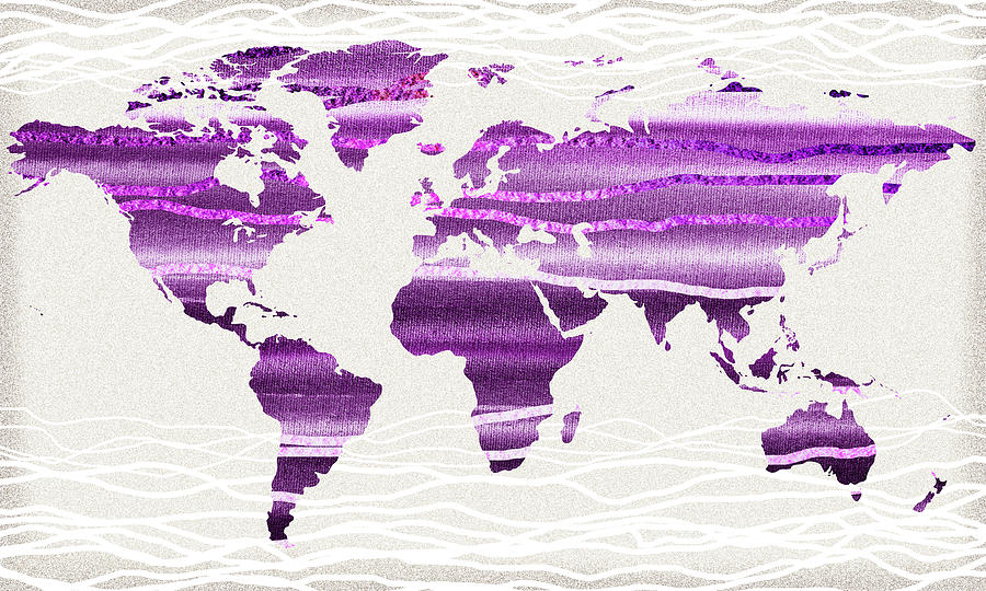 Purple Map Of The World Painting by Irina Sztukowski