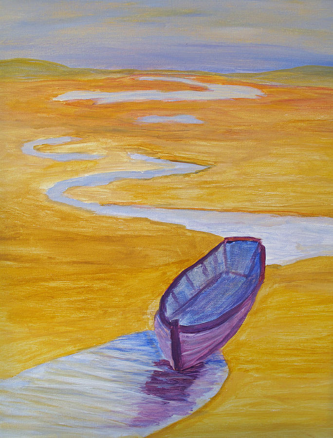 Purple Marsh Boat Painting by Barbara McDevitt
