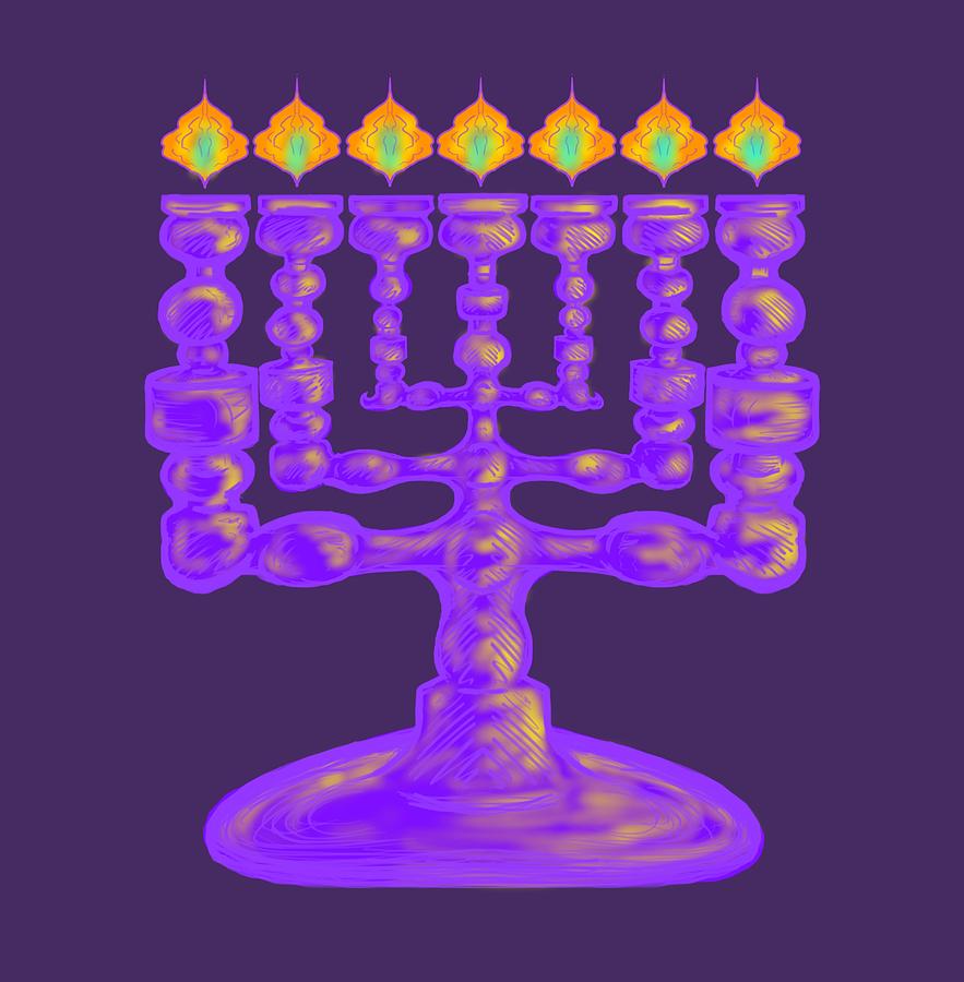 Purple Menorah Flamed Painting by Robert Watson | Fine Art America