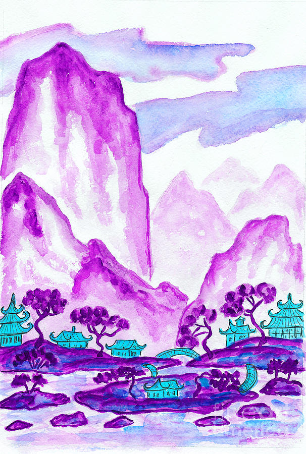 Purple mountains, painting Painting by Irina Afonskaya