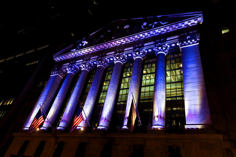 New York City Digital Art - Purple New York Stock Exchange at Night - Impressions Of Manhattan by Georgia Mizuleva