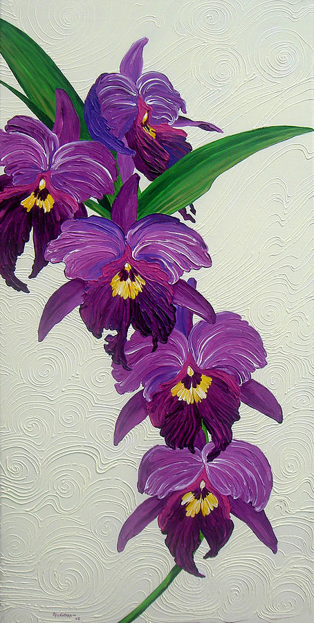 Purple Orchids Painting by Juan Alcantara