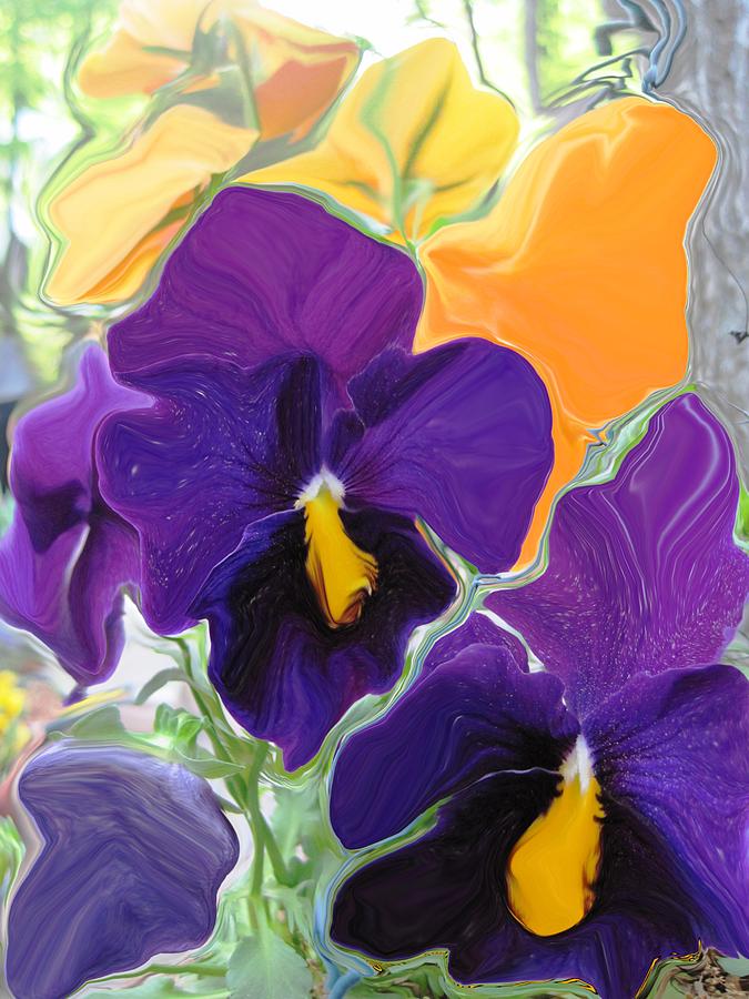 Flower Digital Art - Purple Pansies by David Raderstorf