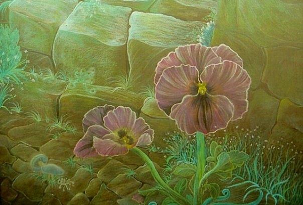 Flower Drawing - Purple Pansies by Jude Cowell