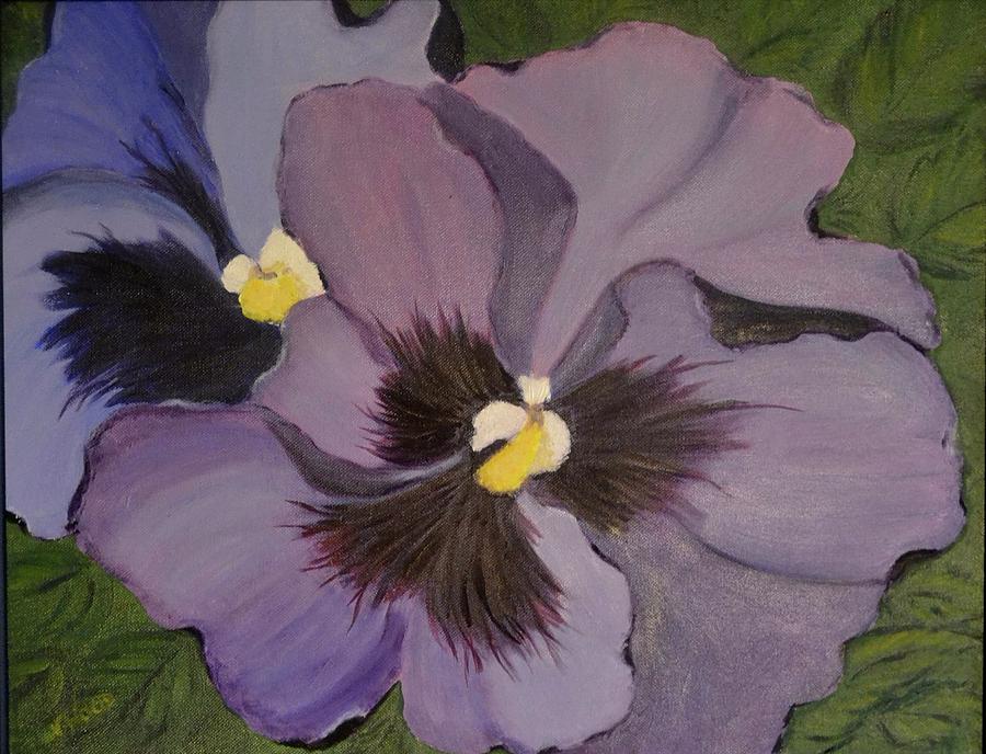 Purple Pansies Painting by Nancy Sisco