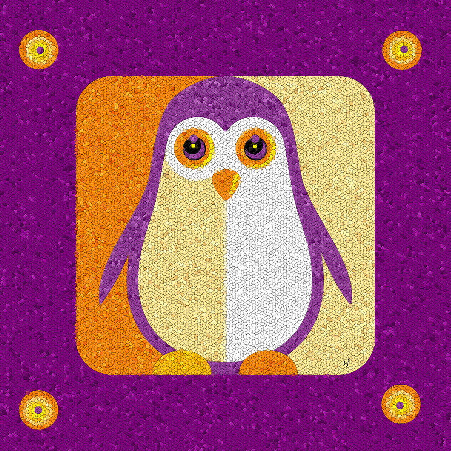 Purple Penguin in a Box Mosaic  Mixed Media by Shelli Fitzpatrick