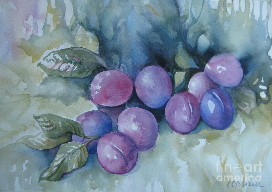 Purple plums Painting by Elena Oleniuc
