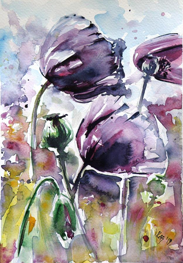 Poppy Painting - Purple poppies by Kovacs Anna Brigitta