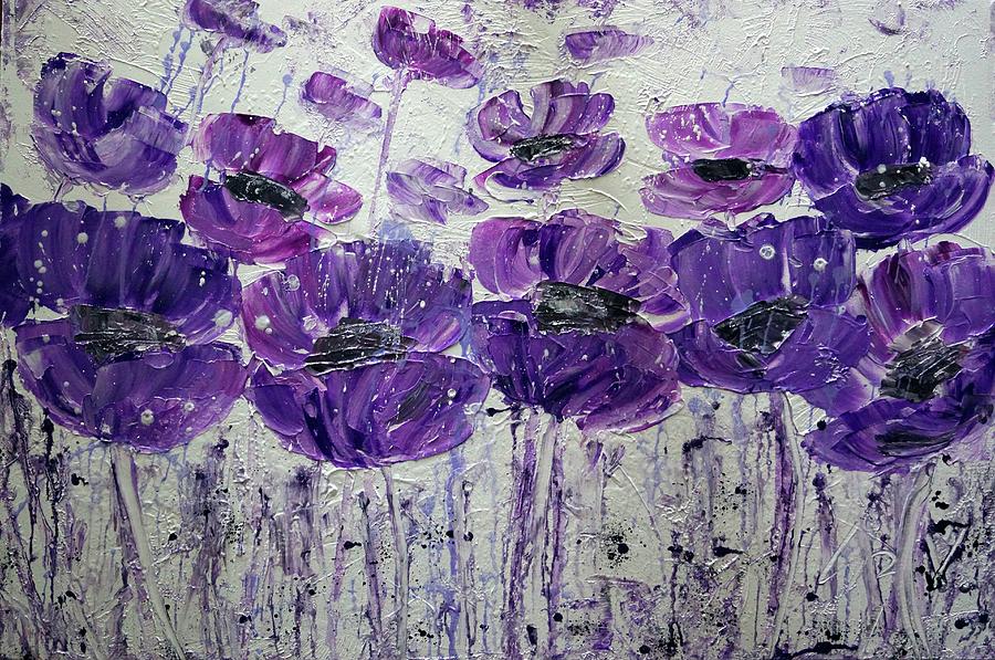 Purple Flowers Painting - Purple Poppies by Luiza Vizoli