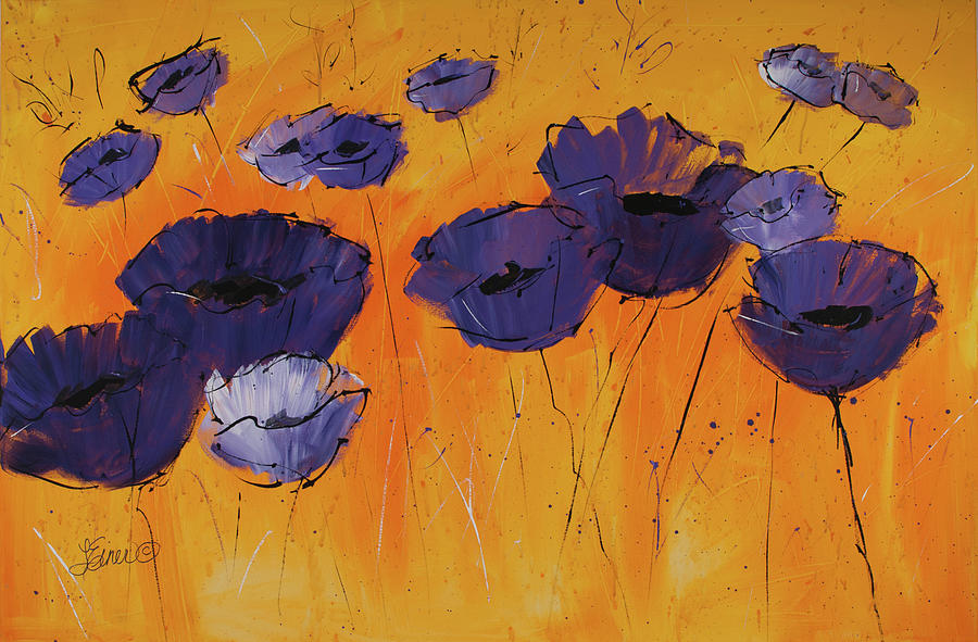 Purple Poppies Painting by Terri Einer