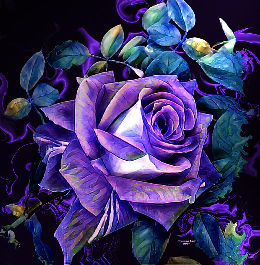 Purple Rose Bud Painting Digital Art by Artful Oasis