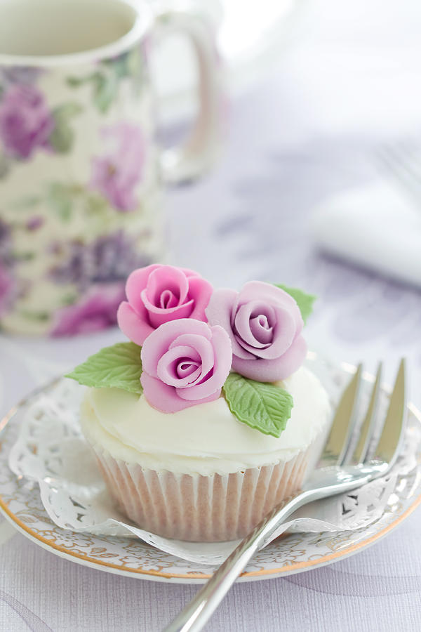 Cake Photograph - Purple rose cupcake by Ruth Black