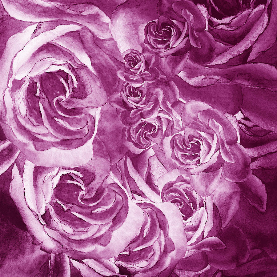 Purple Rose Petals Abstract  Painting by Irina Sztukowski