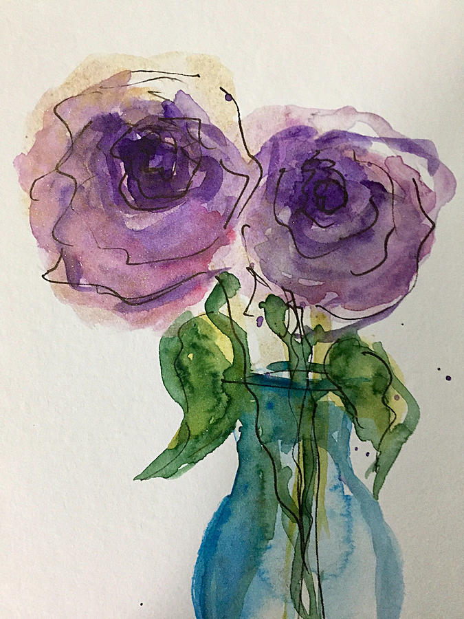 Purple Roses In The Vase  Painting by Britta Zehm